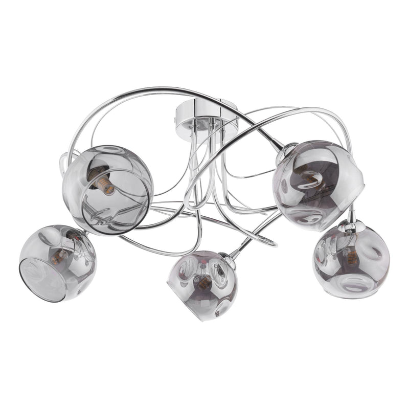 Dar Lighting Onawa 5lt Semi Flush Polished Chrome With Organic Smoked Glass • ONA5450-15
