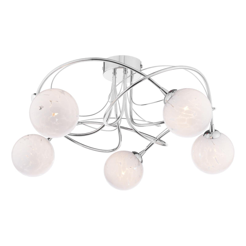 Dar Lighting Onawa 5lt Semi Flush Polished Chrome With White Confetti Glass • ONA5450-17