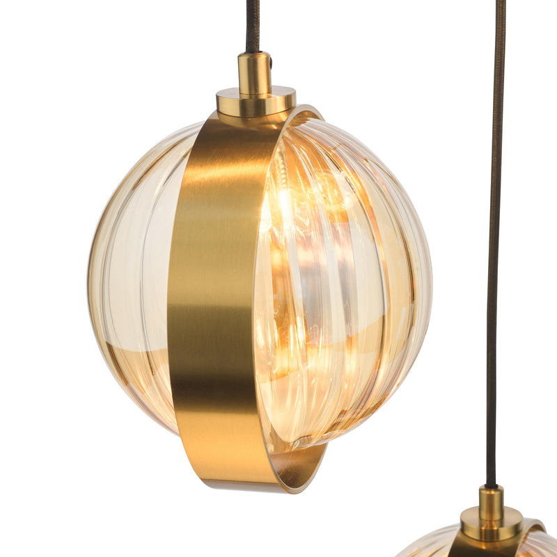 Dar Lighting Ophira 3 Light Cluster Pendant Antique Gold and Amber Ribbed Glass • OPH0335