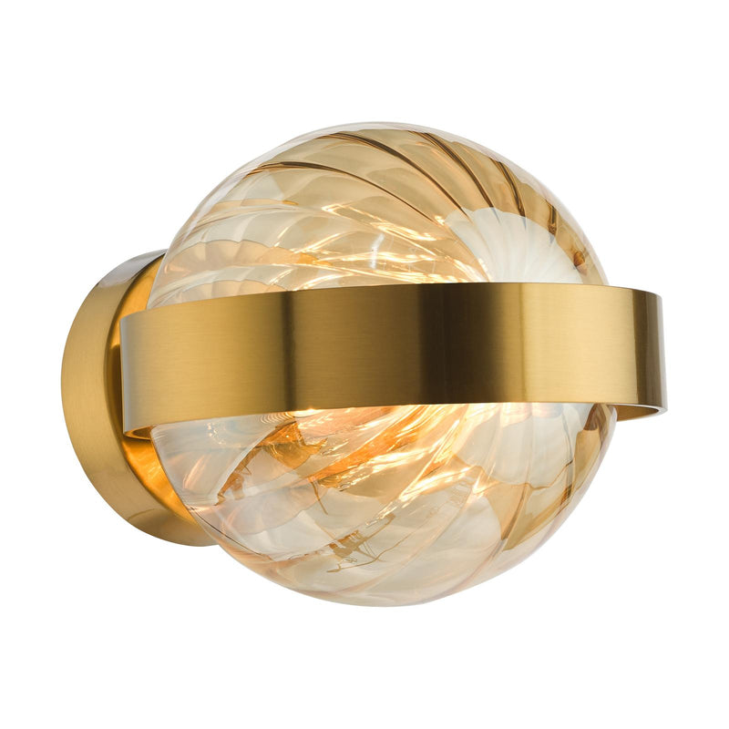 Dar Lighting Ophira Wall Light Antique Gold and Amber Ribbed Glass • OPH0735