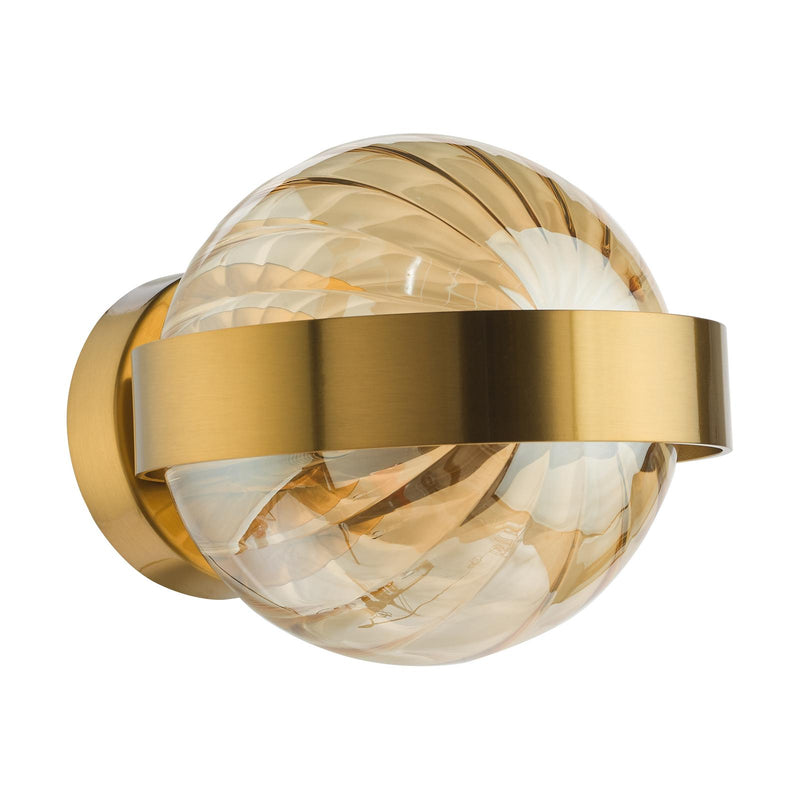 Dar Lighting Ophira Wall Light Antique Gold and Amber Ribbed Glass • OPH0735