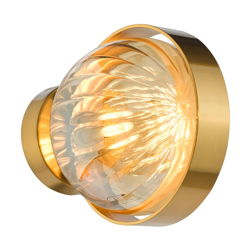 Dar Lighting Ophira Wall Light Antique Gold and Amber Ribbed Glass • OPH0735