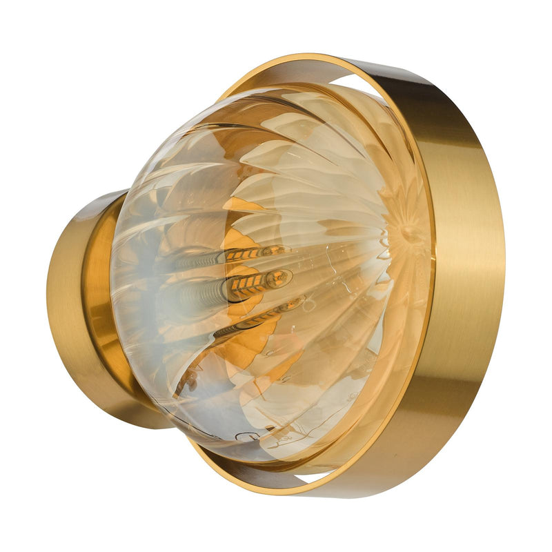 Dar Lighting Ophira Wall Light Antique Gold and Amber Ribbed Glass • OPH0735