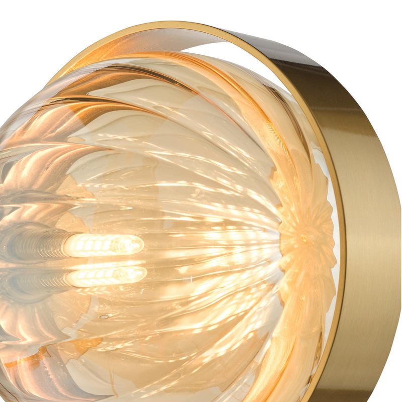 Dar Lighting Ophira Wall Light Antique Gold and Amber Ribbed Glass • OPH0735