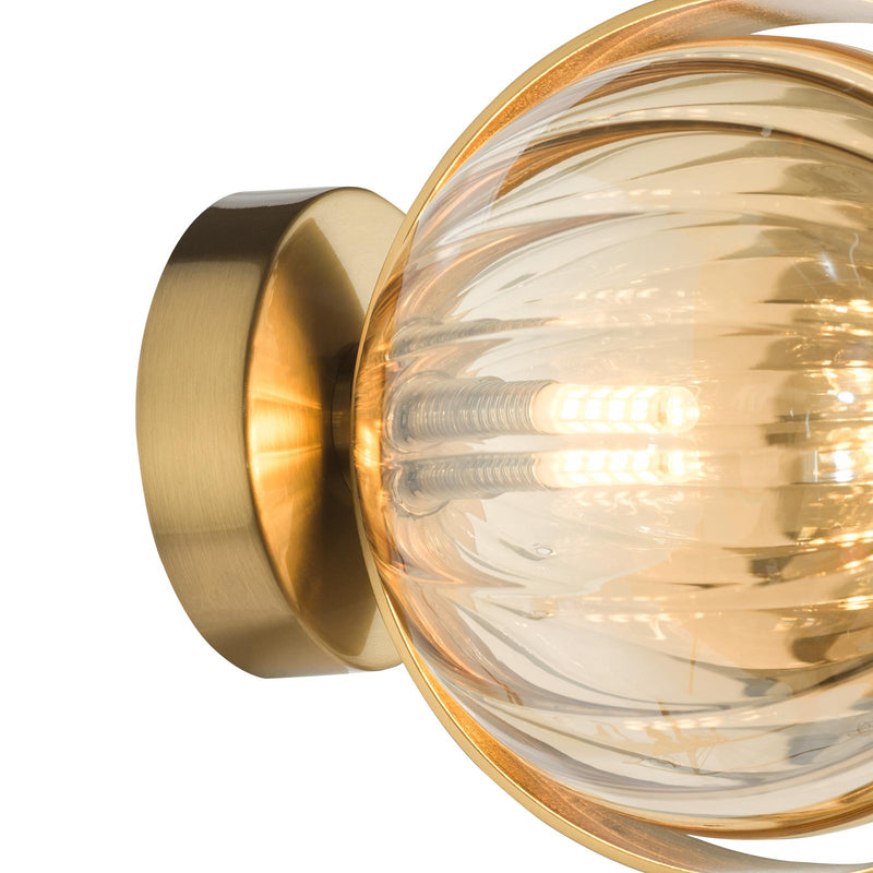 Dar Lighting Ophira Wall Light Antique Gold and Amber Ribbed Glass • OPH0735