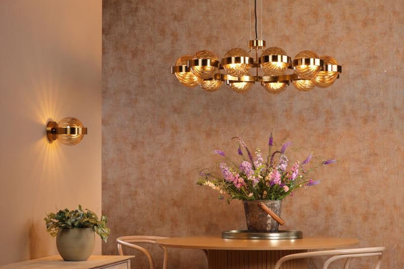 Dar Lighting Ophira Wall Light Antique Gold and Amber Ribbed Glass • OPH0735