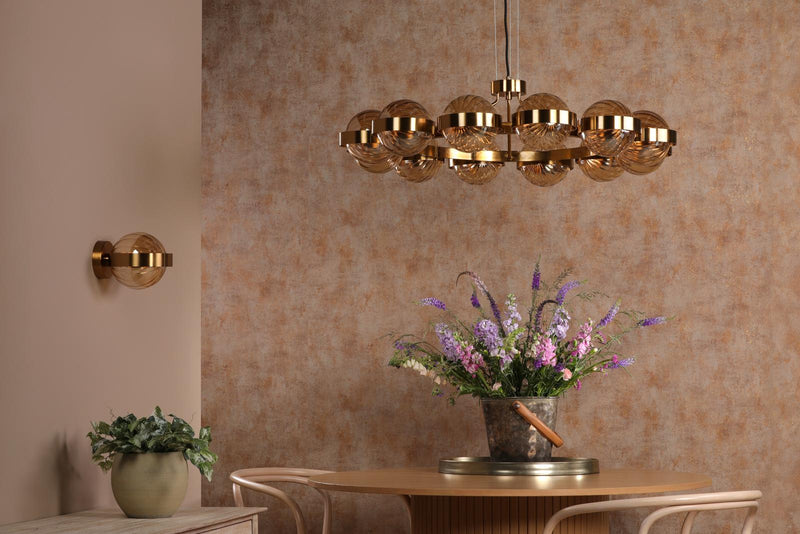 Dar Lighting Ophira Wall Light Antique Gold and Amber Ribbed Glass • OPH0735