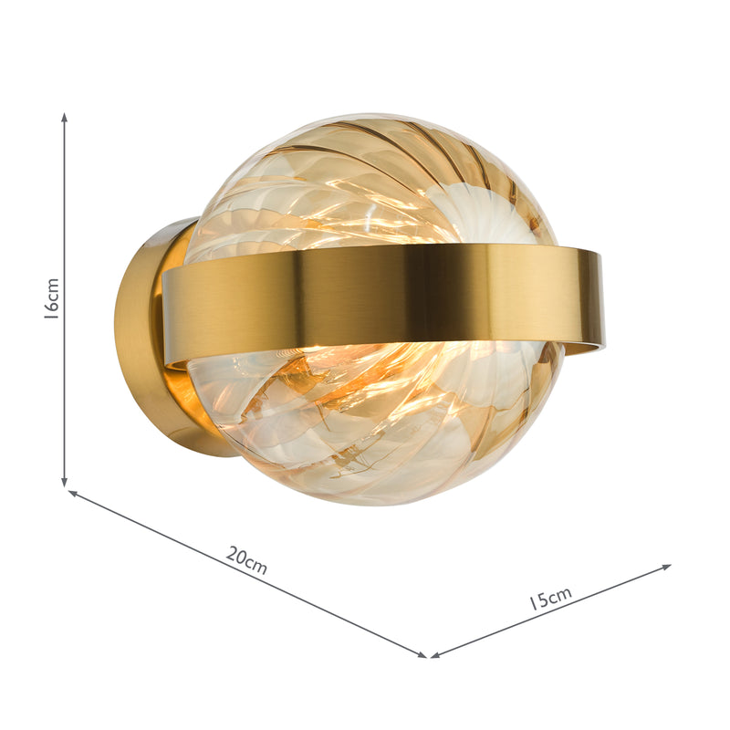 Dar Lighting Ophira Wall Light Antique Gold and Amber Ribbed Glass • OPH0735