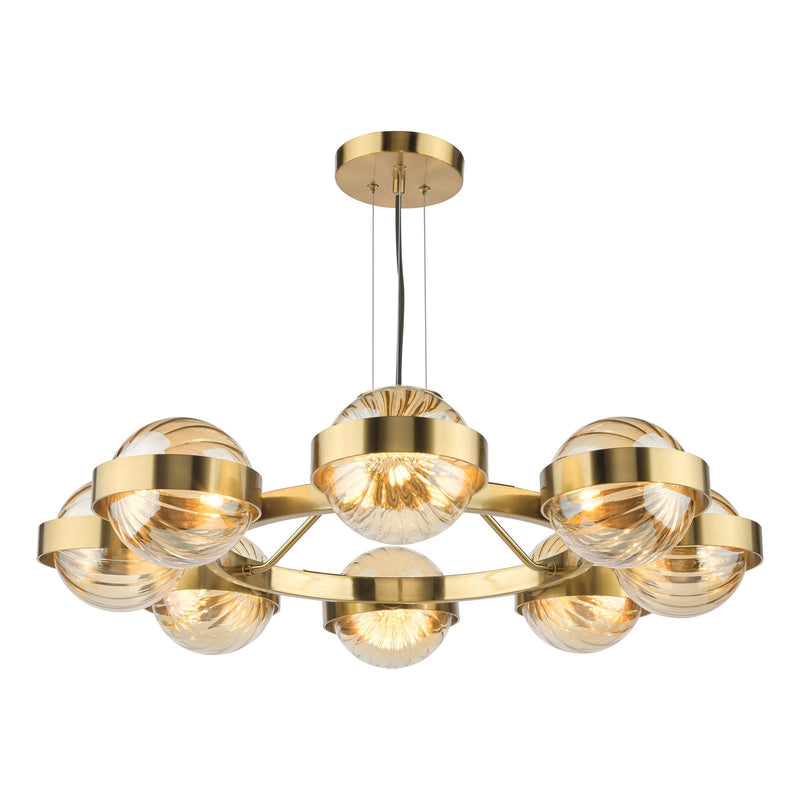 Dar Lighting Ophira 8 Light Pendant Antique Gold and Amber Ribbed Glass • OPH0835