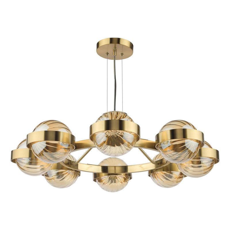Dar Lighting Ophira 8 Light Pendant Antique Gold and Amber Ribbed Glass • OPH0835