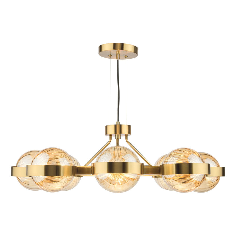Dar Lighting Ophira 8 Light Pendant Antique Gold and Amber Ribbed Glass • OPH0835
