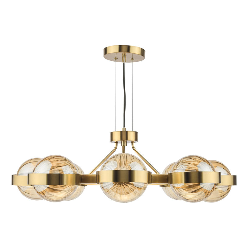 Dar Lighting Ophira 8 Light Pendant Antique Gold and Amber Ribbed Glass • OPH0835