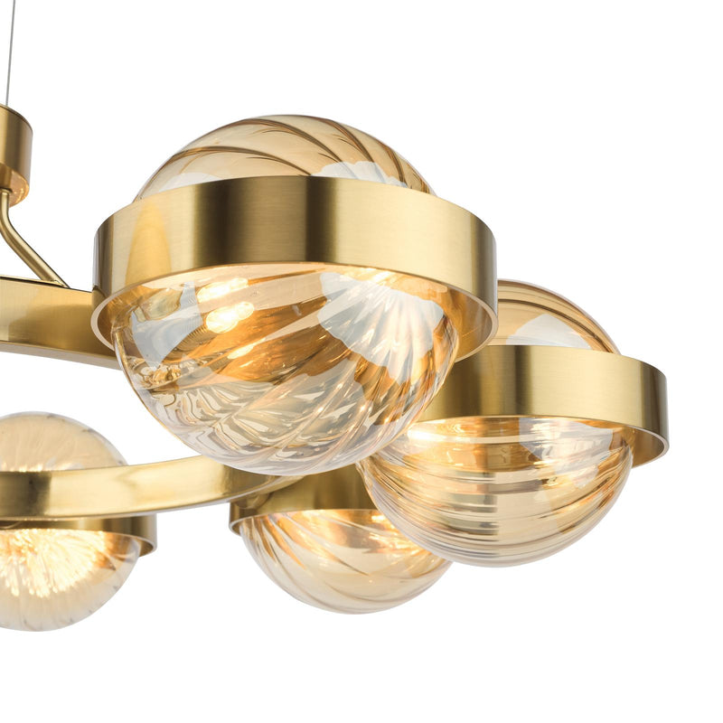 Dar Lighting Ophira 8 Light Pendant Antique Gold and Amber Ribbed Glass • OPH0835
