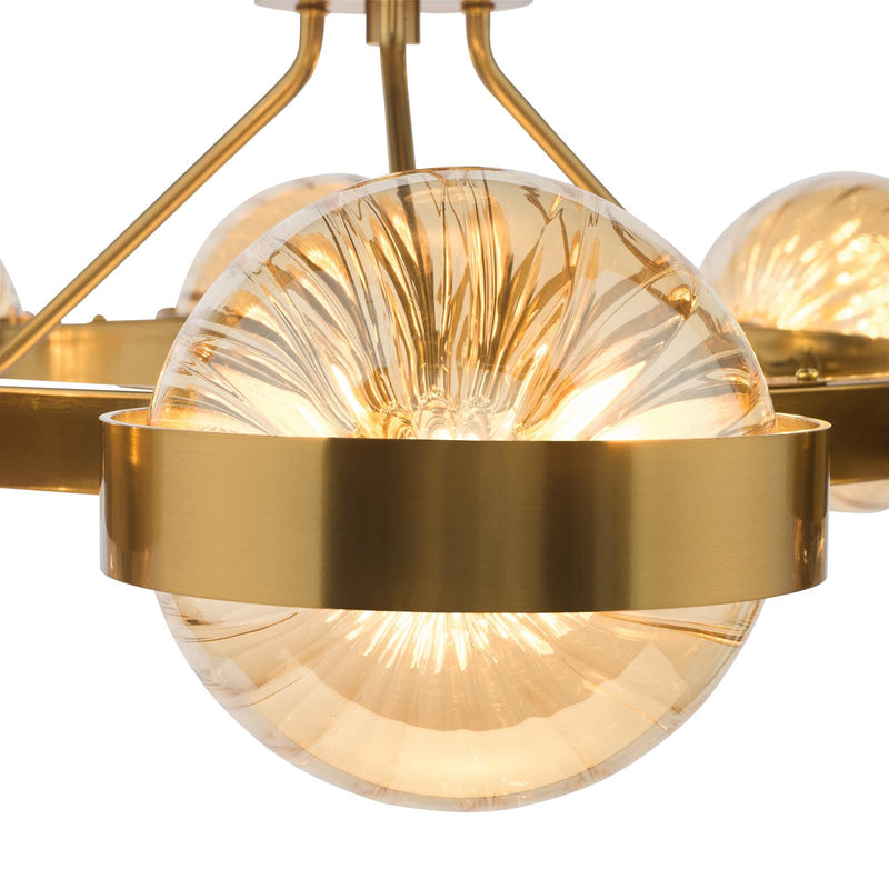 Dar Lighting Ophira 8 Light Pendant Antique Gold and Amber Ribbed Glass • OPH0835