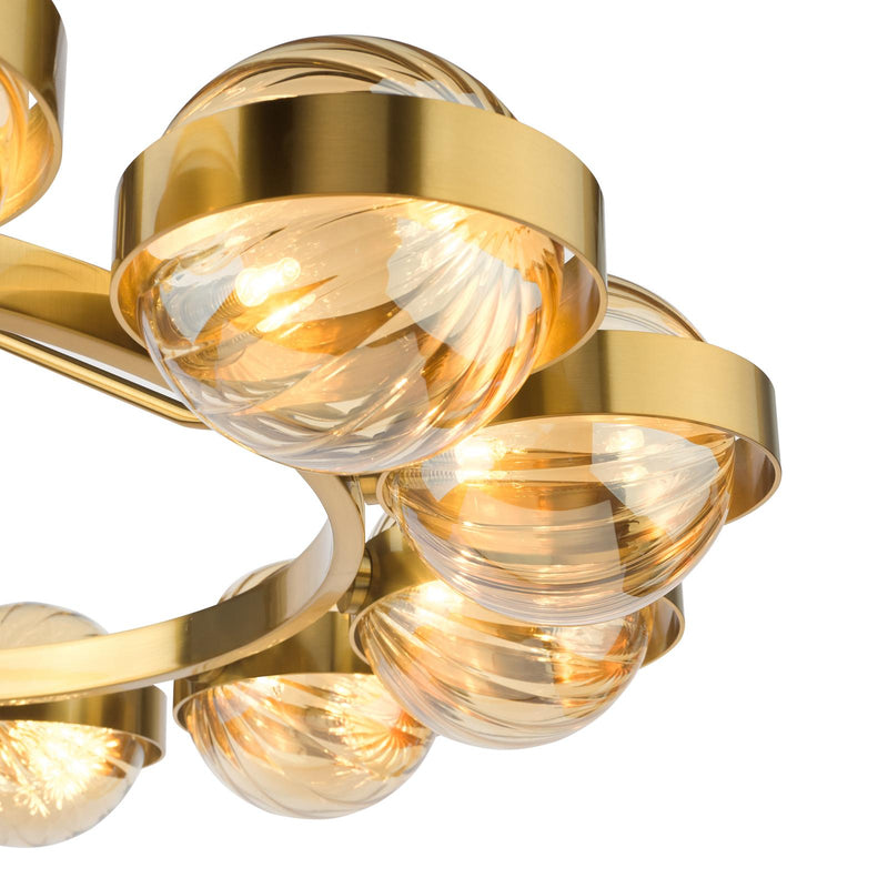 Dar Lighting Ophira 12 Light Pendant Antique Gold and Amber Ribbed Glass • OPH1235