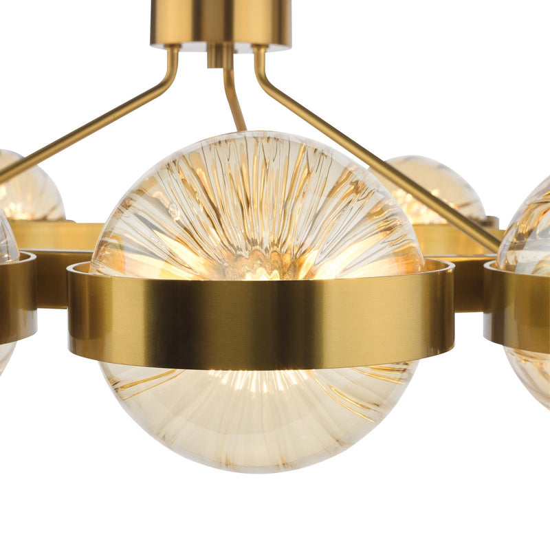 Dar Lighting Ophira 12 Light Pendant Antique Gold and Amber Ribbed Glass • OPH1235