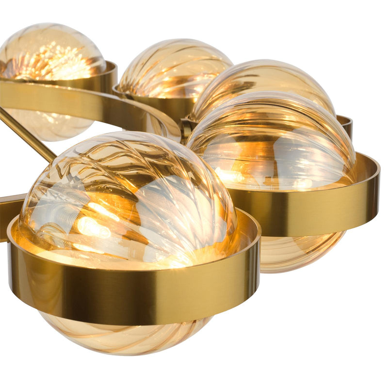 Dar Lighting Ophira 12 Light Pendant Antique Gold and Amber Ribbed Glass • OPH1235