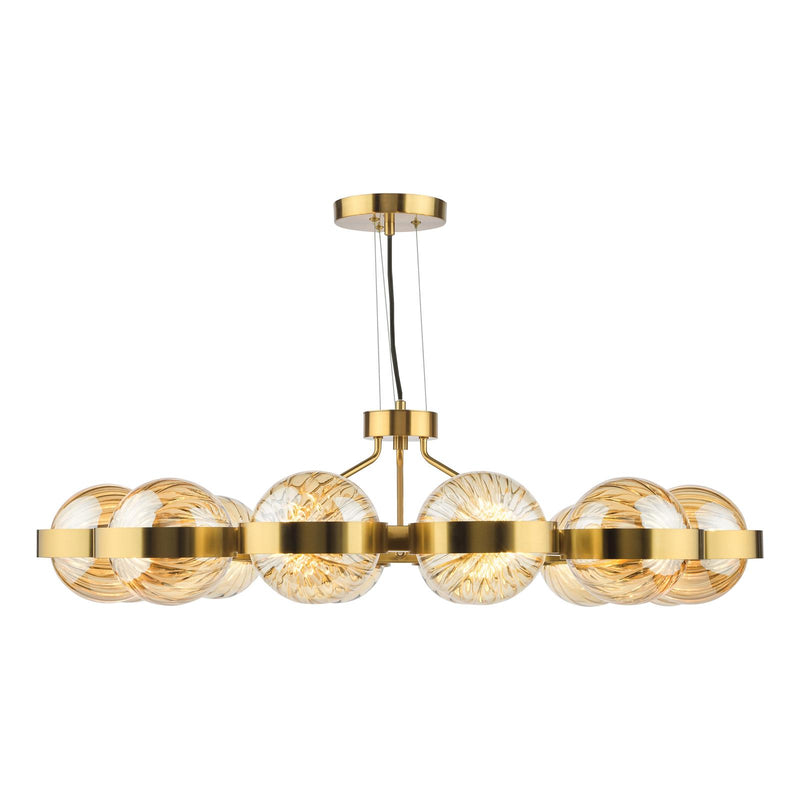 Dar Lighting Ophira 12 Light Pendant Antique Gold and Amber Ribbed Glass • OPH1235