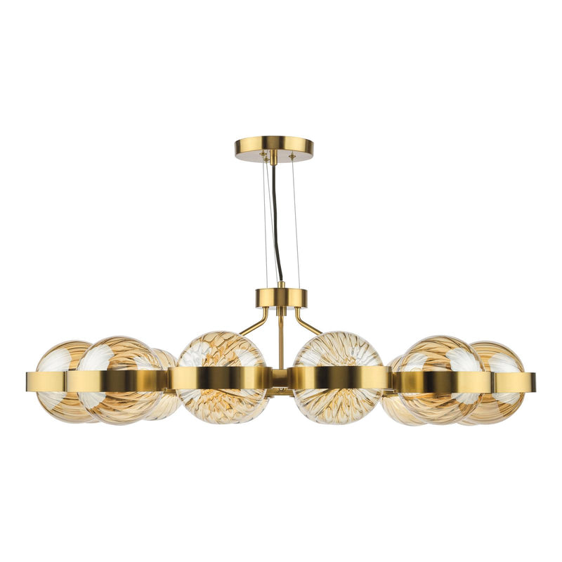 Dar Lighting Ophira 12 Light Pendant Antique Gold and Amber Ribbed Glass • OPH1235
