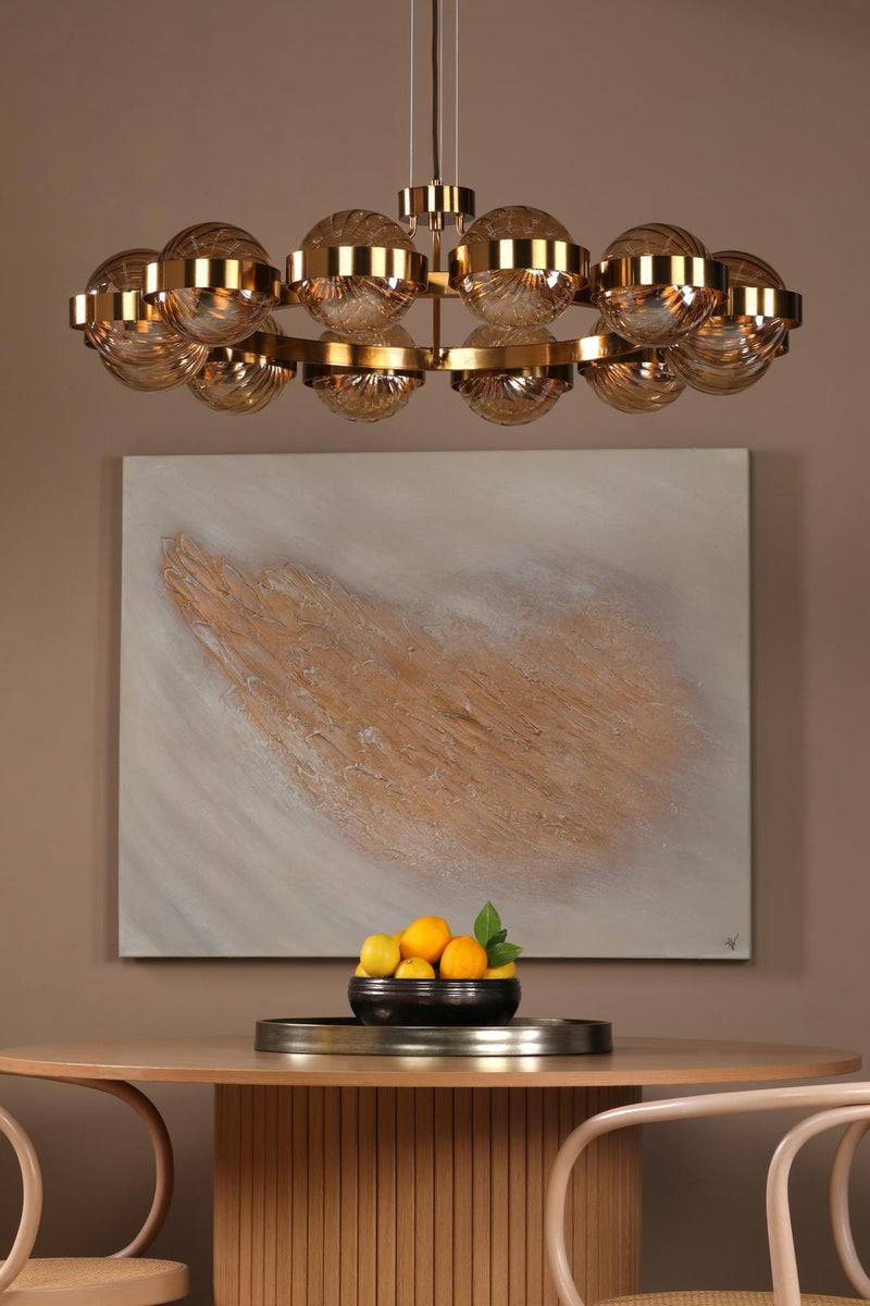 Dar Lighting Ophira 12 Light Pendant Antique Gold and Amber Ribbed Glass • OPH1235