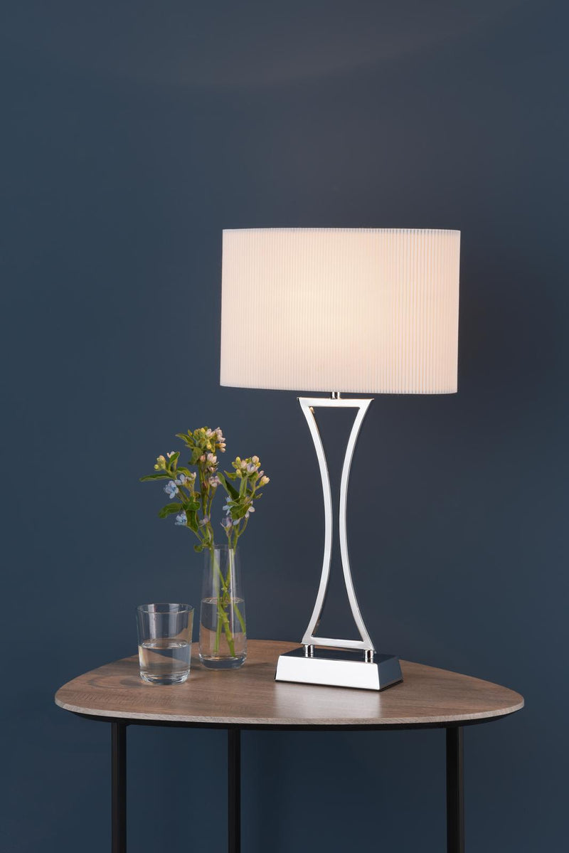 Dar Lighting Oporto Table Lamp Polished Chrome With Cream Shade • OPO4150