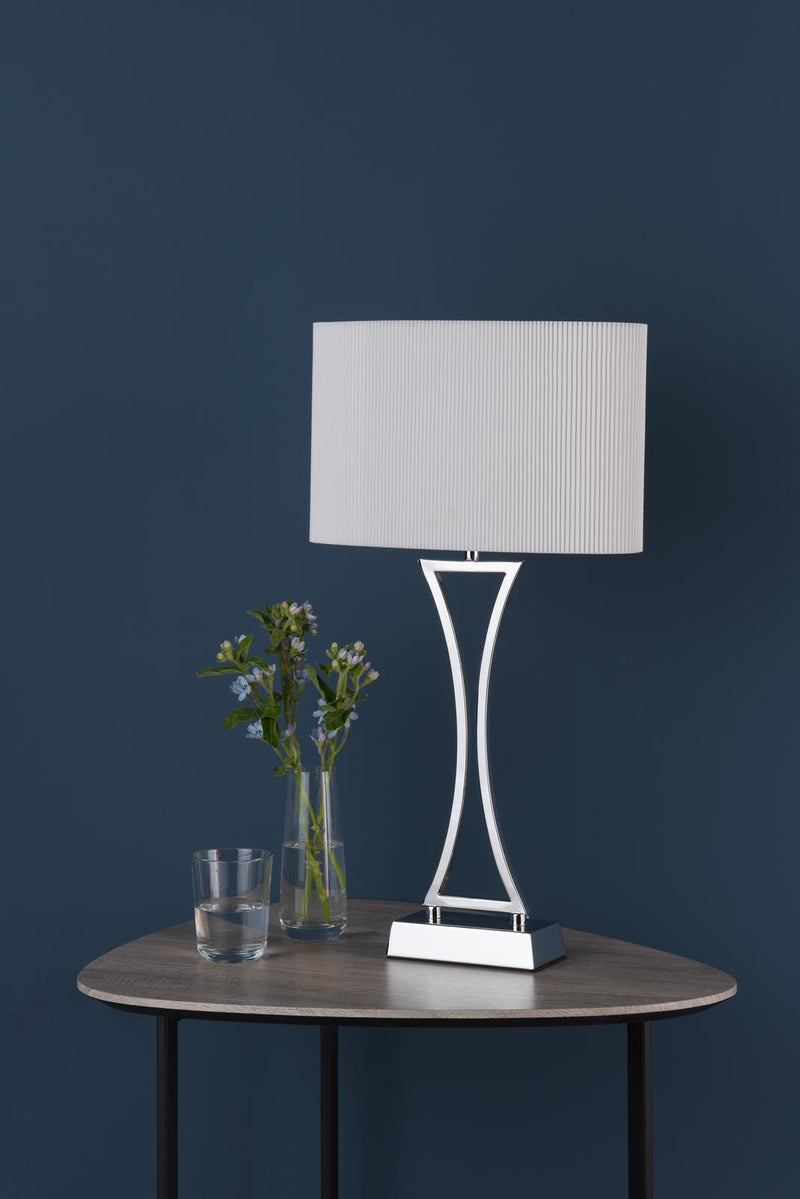 Dar Lighting Oporto Table Lamp Polished Chrome With Cream Shade • OPO4150