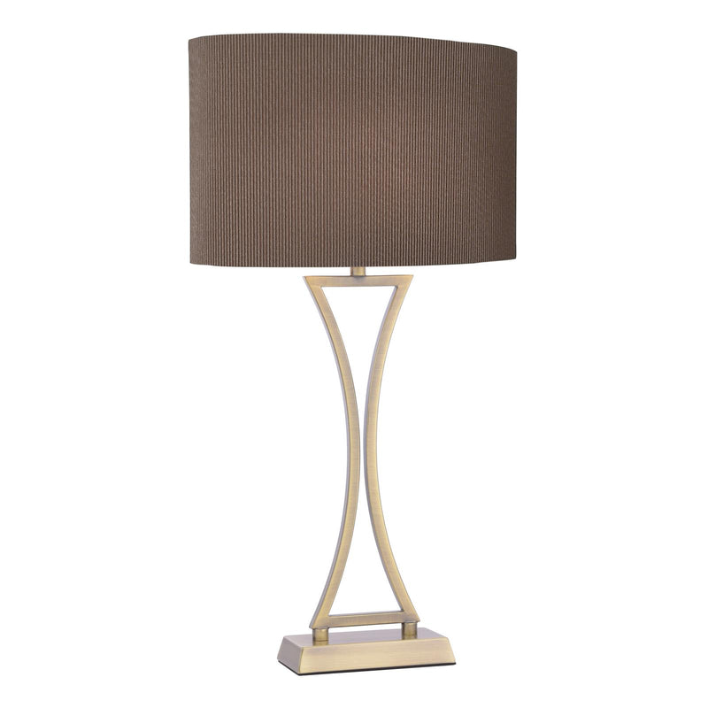 Dar Lighting Oporto Wavy Table Lamp Antique Brass With Brown Shade • OPO4175