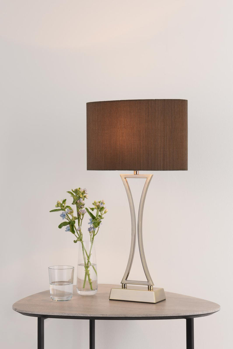 Dar Lighting Oporto Wavy Table Lamp Antique Brass With Brown Shade • OPO4175