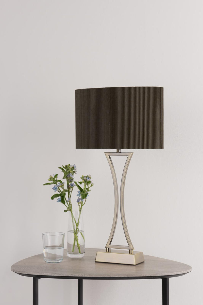 Dar Lighting Oporto Wavy Table Lamp Antique Brass With Brown Shade • OPO4175