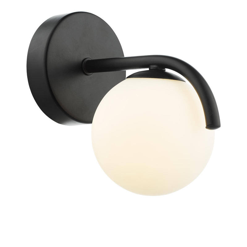 Dar Lighting Orlena Wall Light Matt Black and Opal Glass • ORL0722