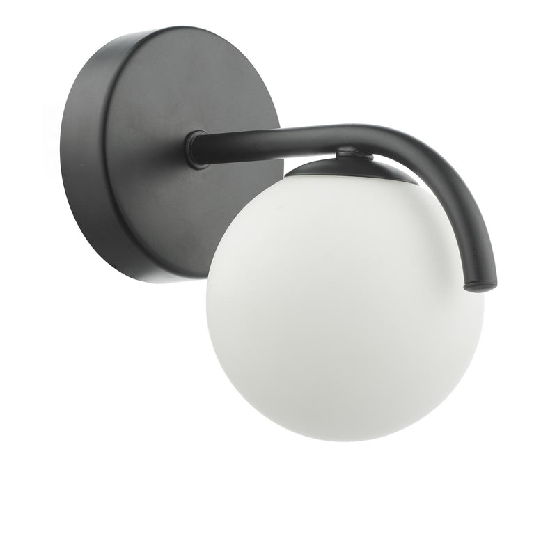 Dar Lighting Orlena Wall Light Matt Black and Opal Glass • ORL0722