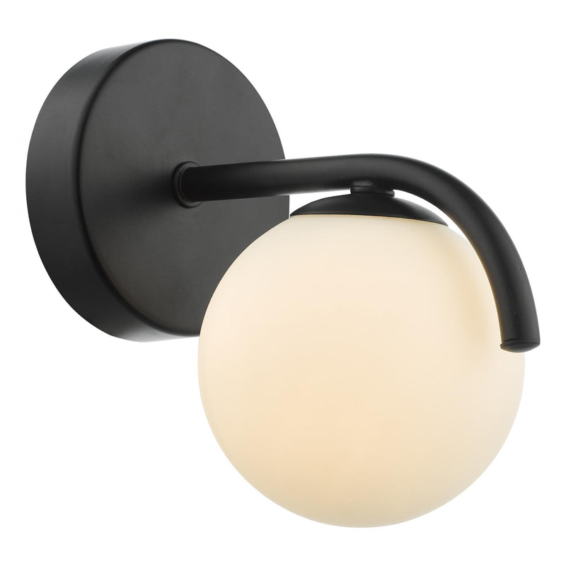 Dar Lighting Orlena Wall Light Matt Black and Opal Glass • ORL0722