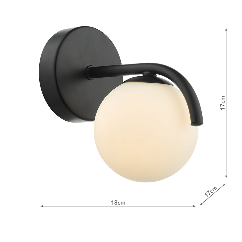 Dar Lighting Orlena Wall Light Matt Black and Opal Glass • ORL0722