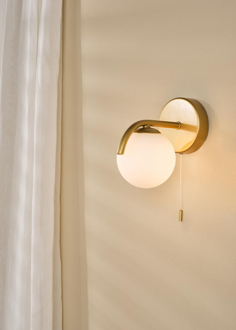 Dar Lighting Orlena Wall Light Satin Gold and Opal Glass • ORL0735