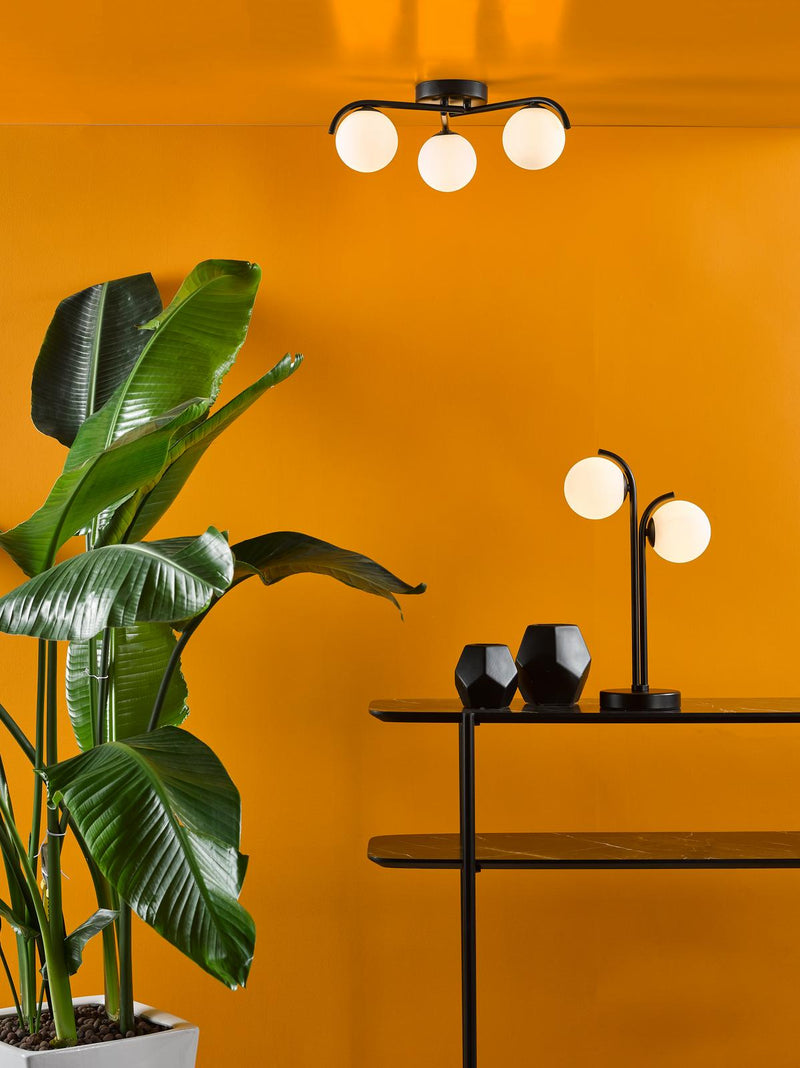 Dar Lighting Orlena 2 Light Table Lamp Matt Black and Opal Glass • ORL4222