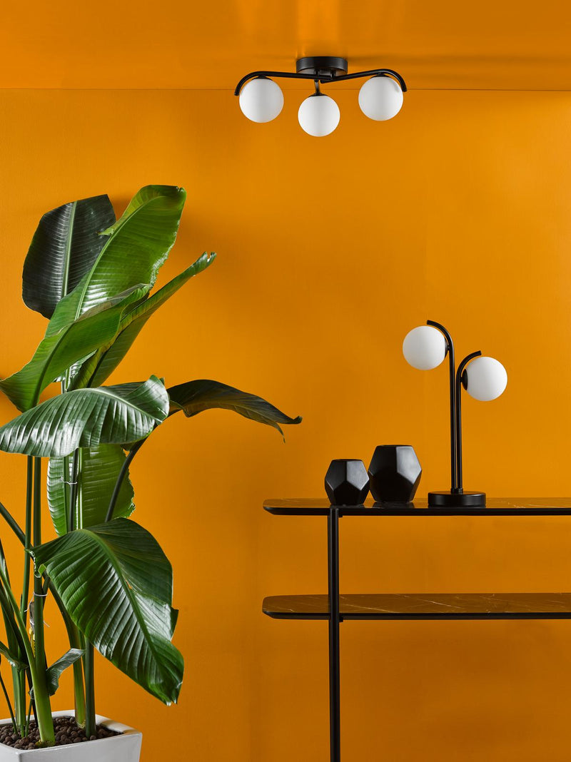 Dar Lighting Orlena 2 Light Table Lamp Matt Black and Opal Glass • ORL4222