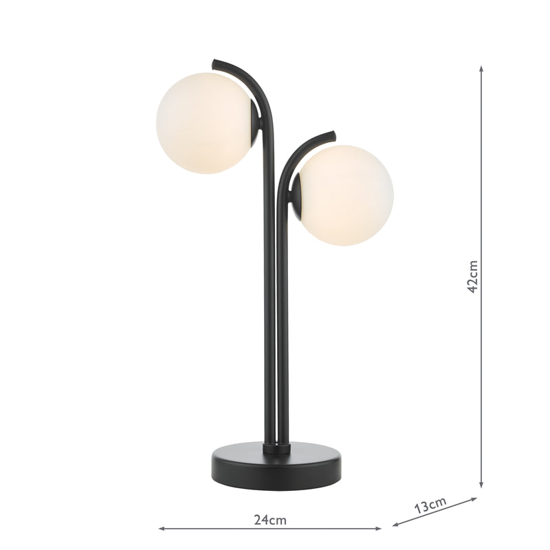 Dar Lighting Orlena 2 Light Table Lamp Matt Black and Opal Glass • ORL4222