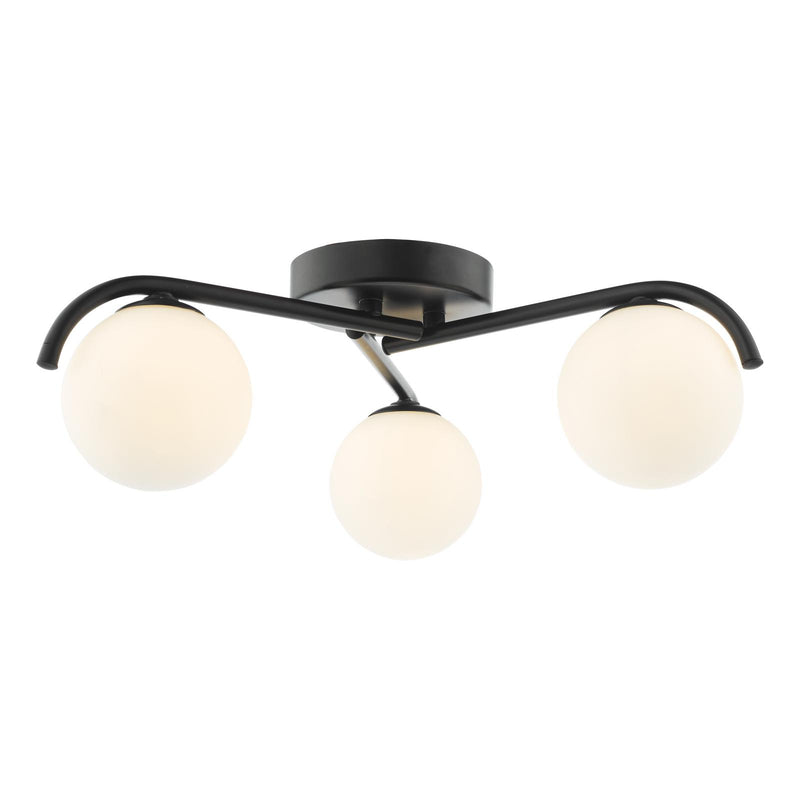 Dar Lighting Orlena 3 Light Flush Matt Black and Opal Glass • ORL5322