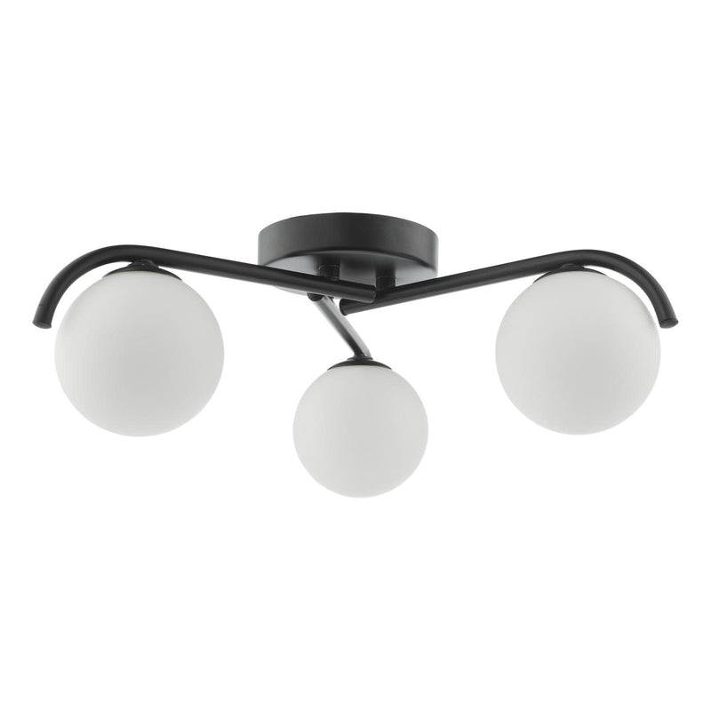 Dar Lighting Orlena 3 Light Flush Matt Black and Opal Glass • ORL5322