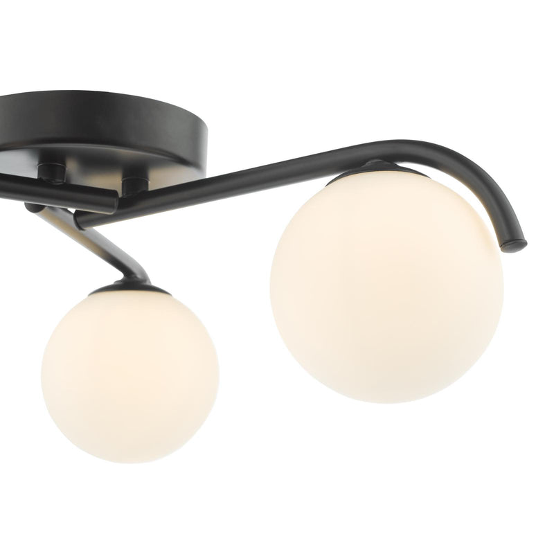 Dar Lighting Orlena 3 Light Flush Matt Black and Opal Glass • ORL5322