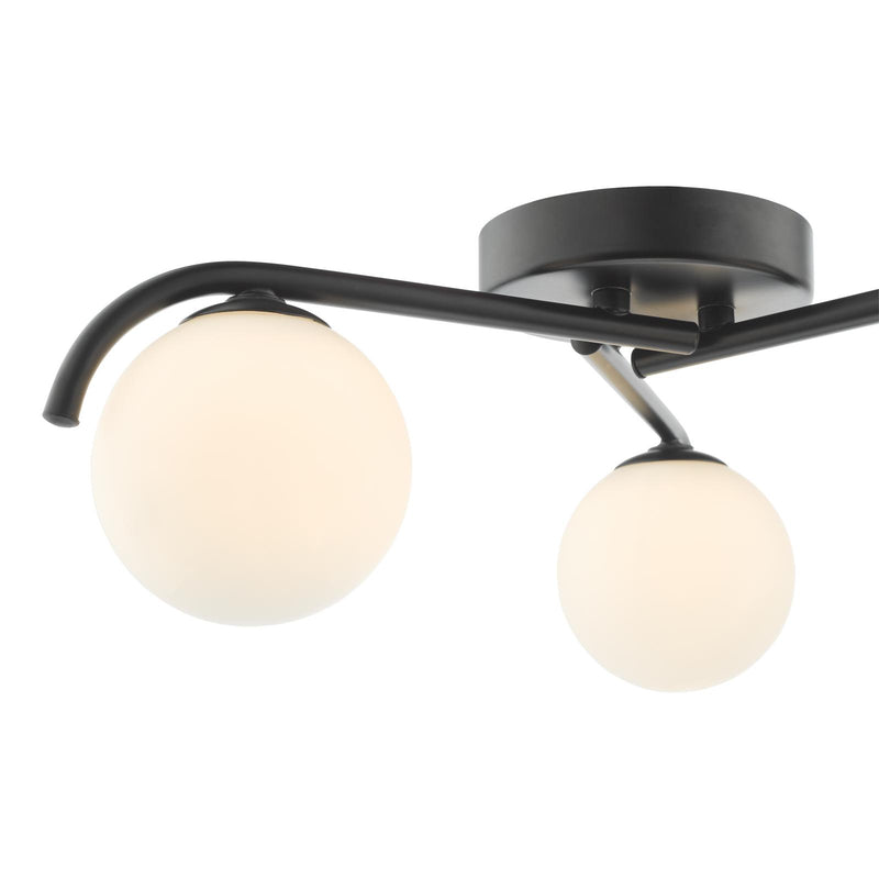 Dar Lighting Orlena 3 Light Flush Matt Black and Opal Glass • ORL5322