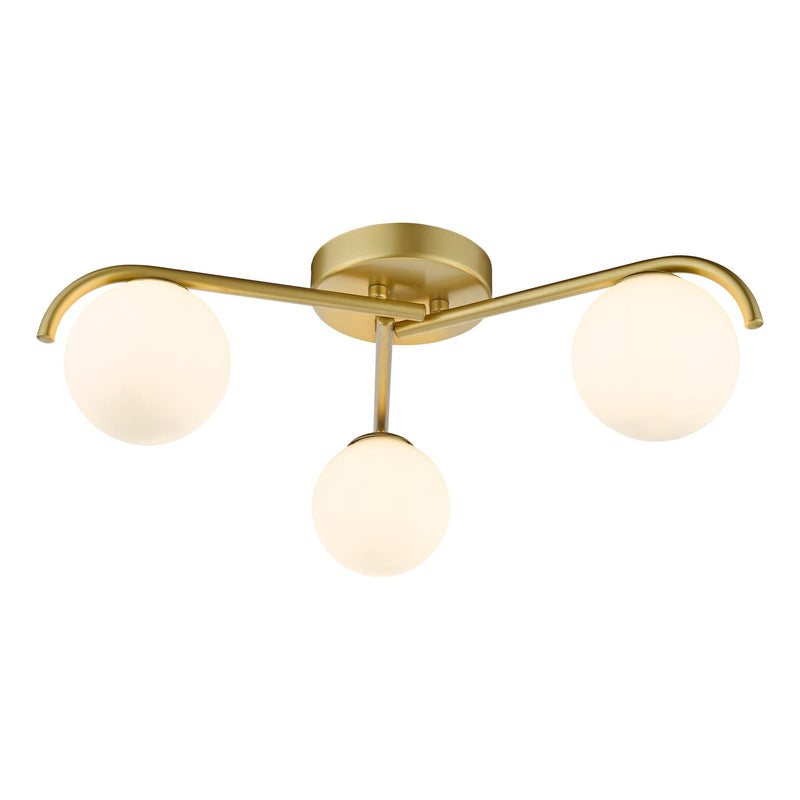 Dar Lighting Orlena 3 Light Flush Satin Gold and Opal Glass • ORL5335