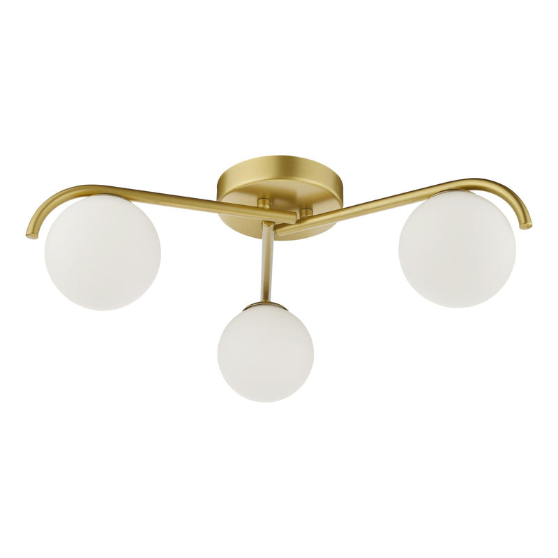 Dar Lighting Orlena 3 Light Flush Satin Gold and Opal Glass • ORL5335