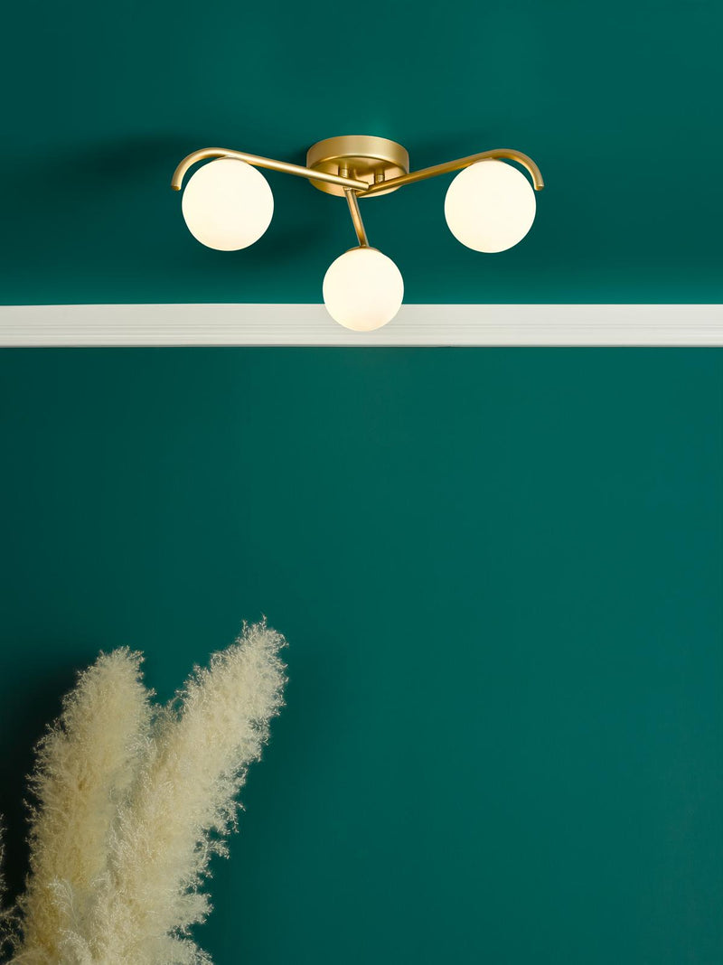 Dar Lighting Orlena 3 Light Flush Satin Gold and Opal Glass • ORL5335