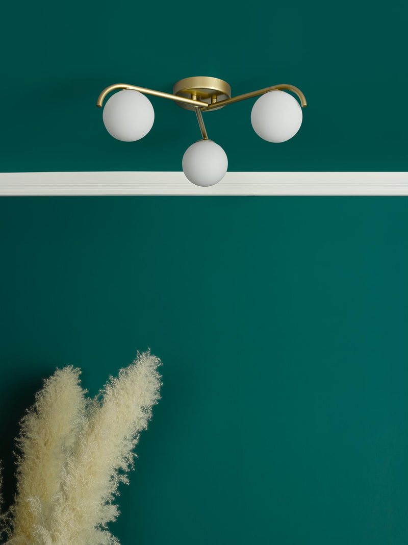 Dar Lighting Orlena 3 Light Flush Satin Gold and Opal Glass • ORL5335