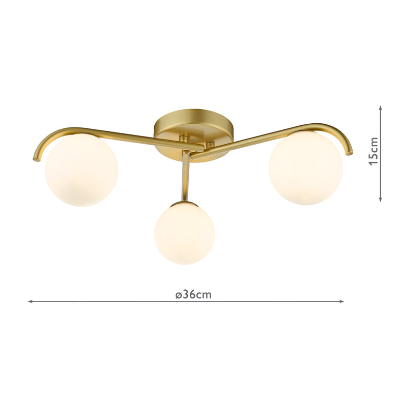 Dar Lighting Orlena 3 Light Flush Satin Gold and Opal Glass • ORL5335