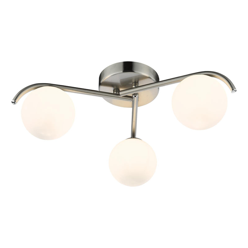 Dar Lighting Orlena 3 Light Flush Satin Chrome and Opal Glass • ORL5346