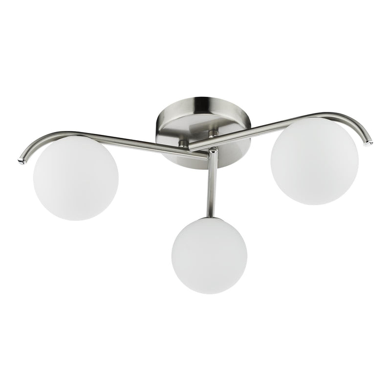 Dar Lighting Orlena 3 Light Flush Satin Chrome and Opal Glass • ORL5346