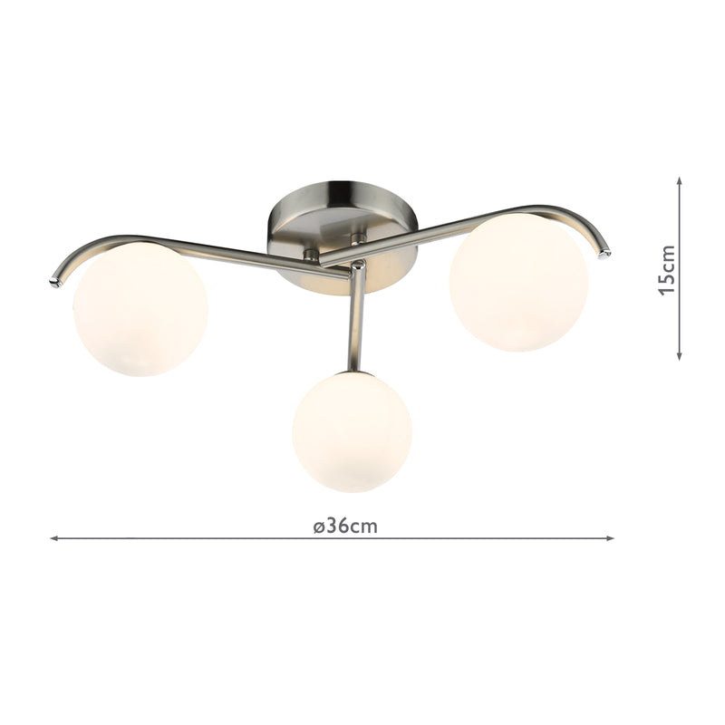 Dar Lighting Orlena 3 Light Flush Satin Chrome and Opal Glass • ORL5346