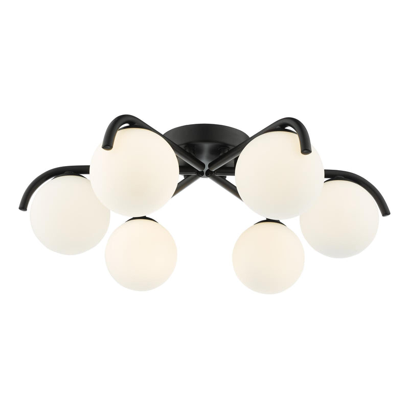 Dar Lighting Orlena 6 Light Flush Matt Black and Opal Glass • ORL6422